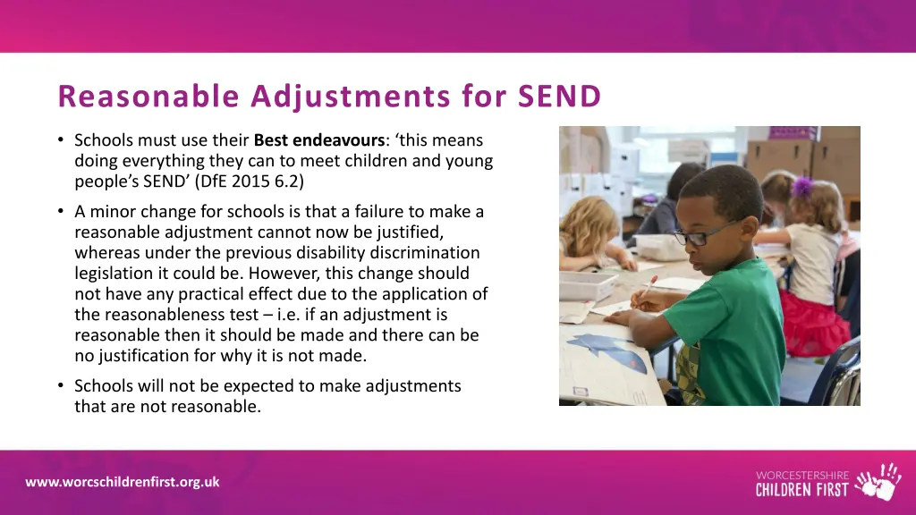 reasonable adjustments for send