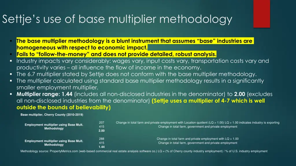 settje s use of base multiplier methodology