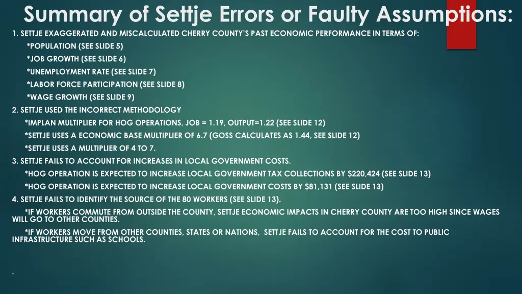 summary of settje errors or faulty assumptions