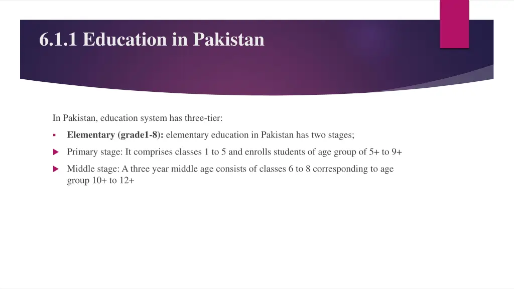 6 1 1 education in pakistan