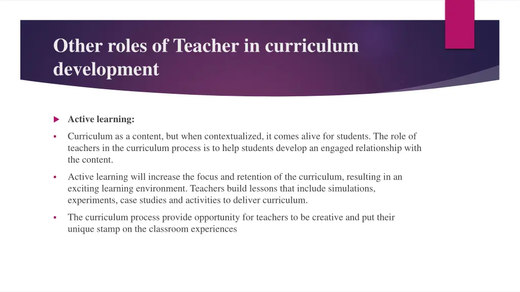 other roles of teacher in curriculum development