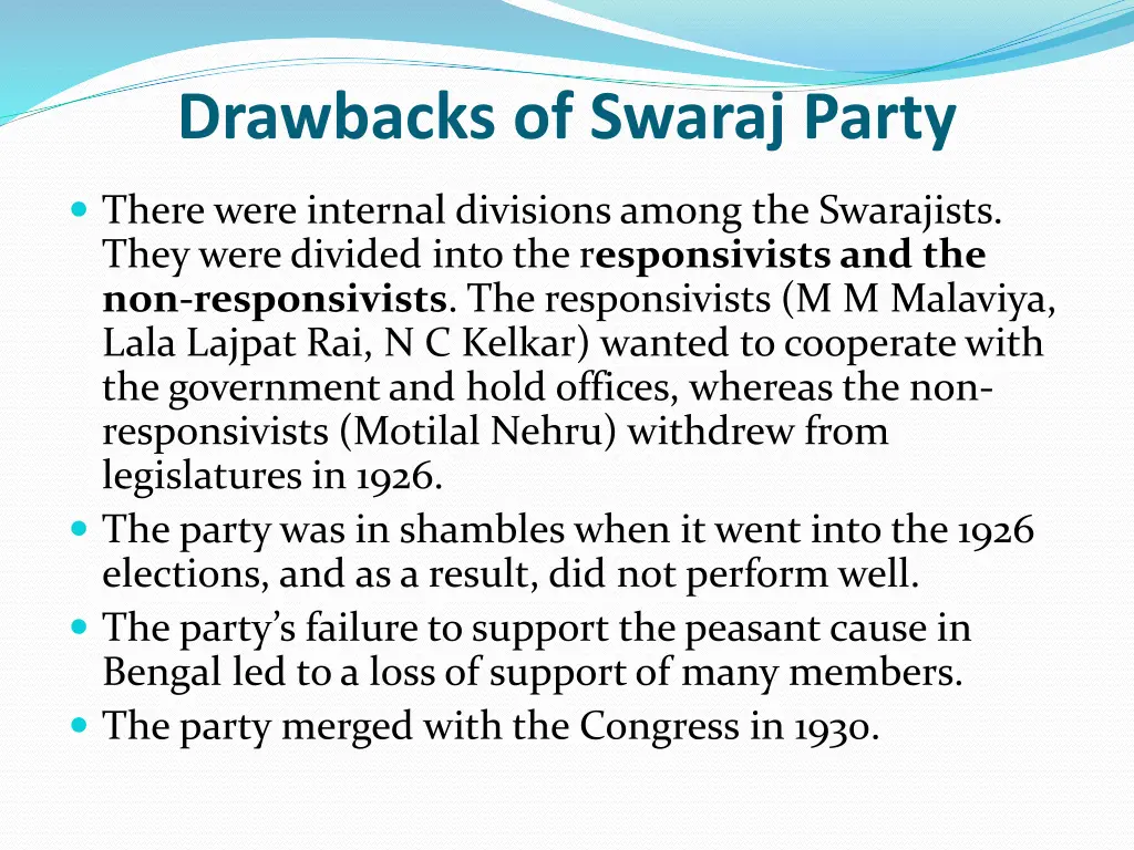 drawbacks of swaraj party 1