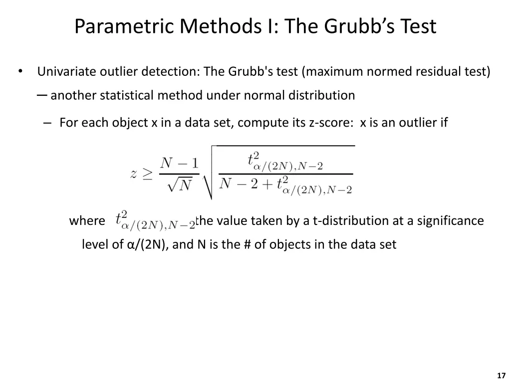 parametric methods i the grubb s test