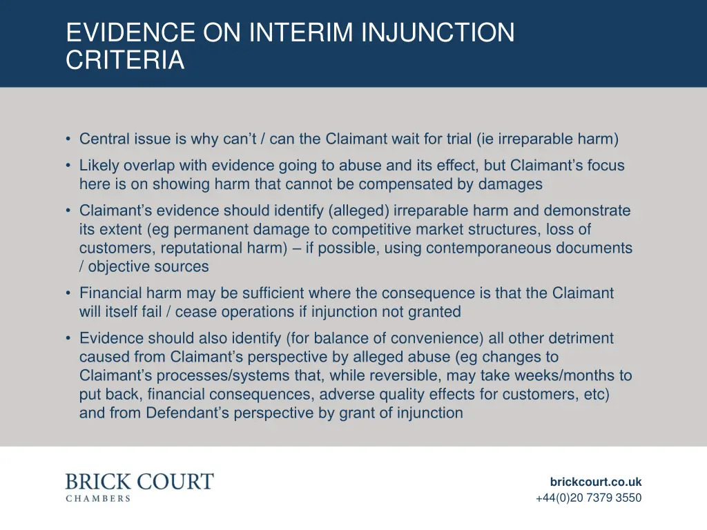 evidence on interim injunction criteria