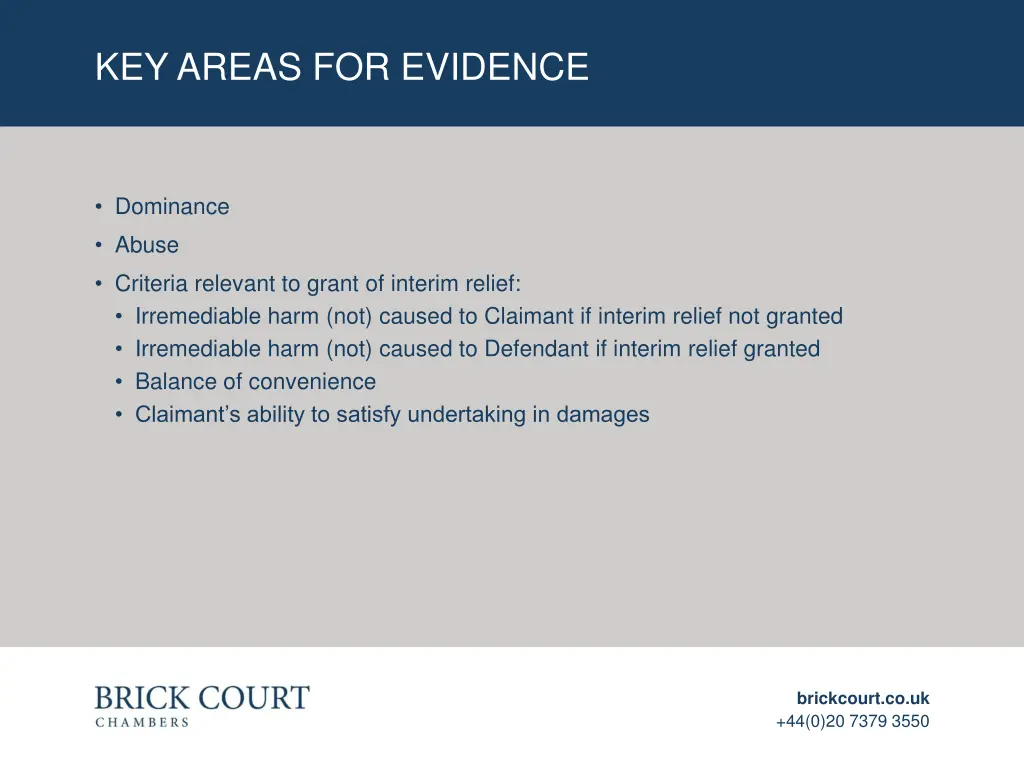 key areas for evidence