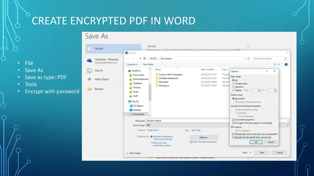 create encrypted pdf in word