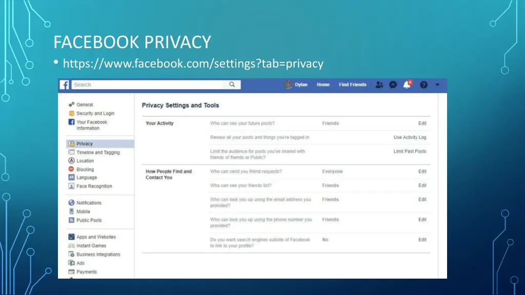 facebook privacy https www facebook com settings