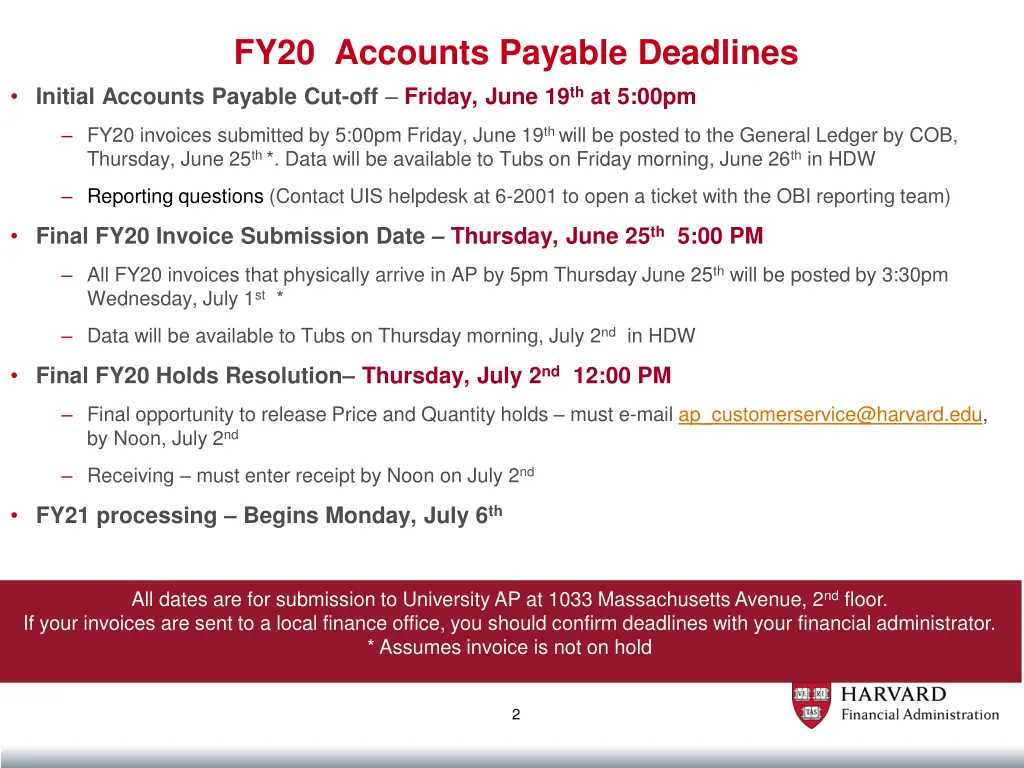 fy20 accounts payable deadlines initial accounts