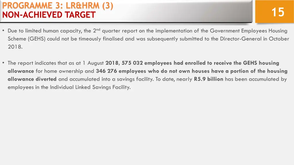 programme 3 lr hrm 3 non achieved target