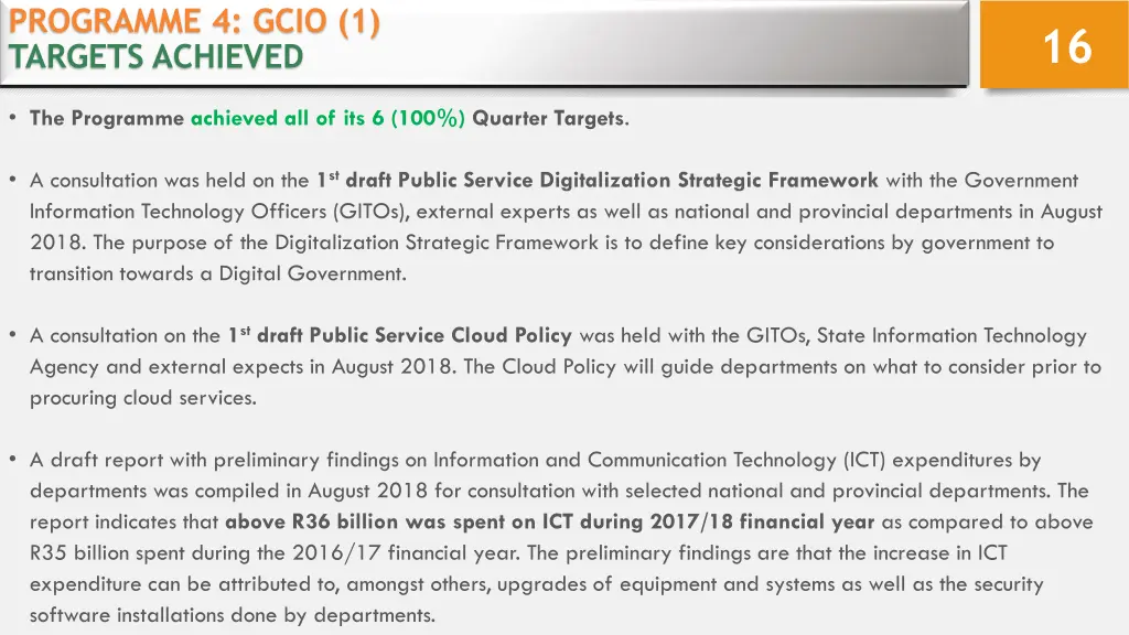 programme 4 gcio 1 targets achieved