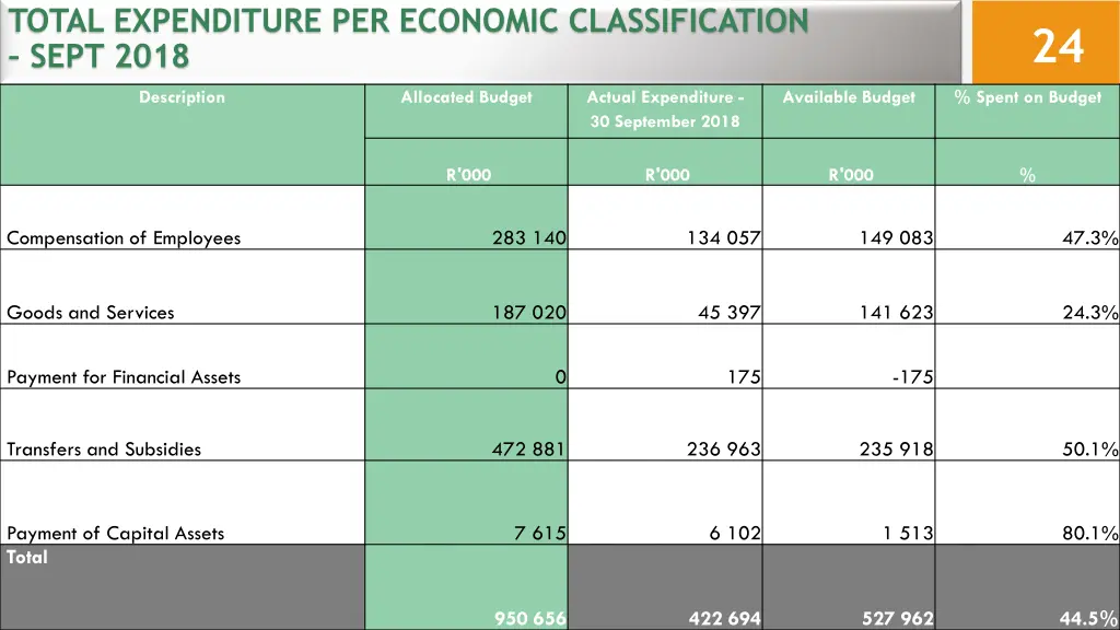 total expenditure per economic classification