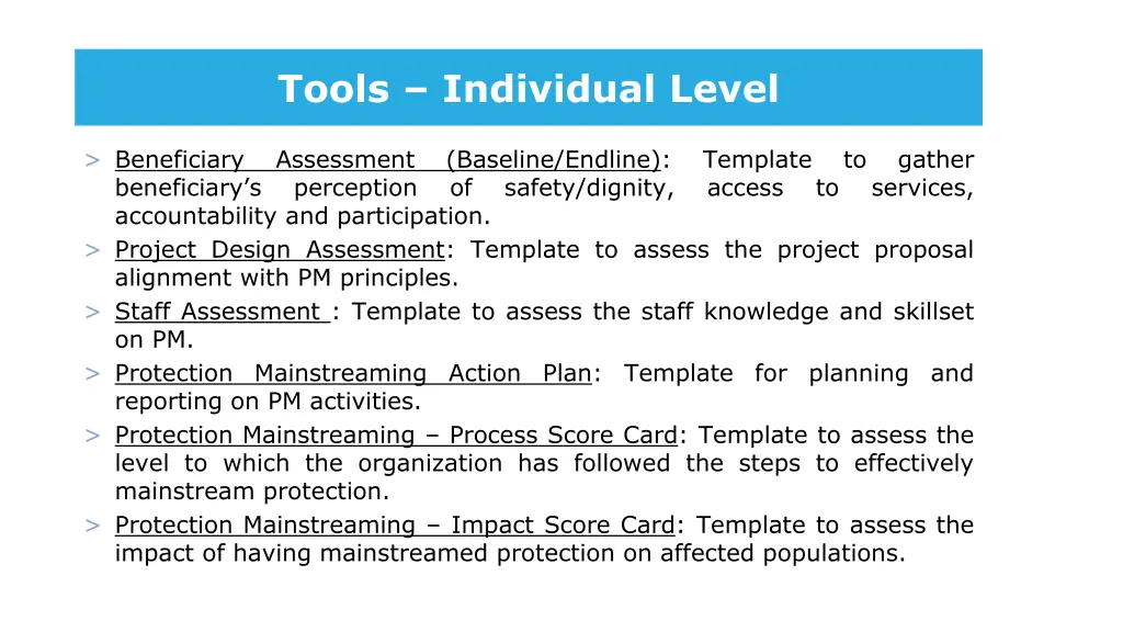 tools individual level