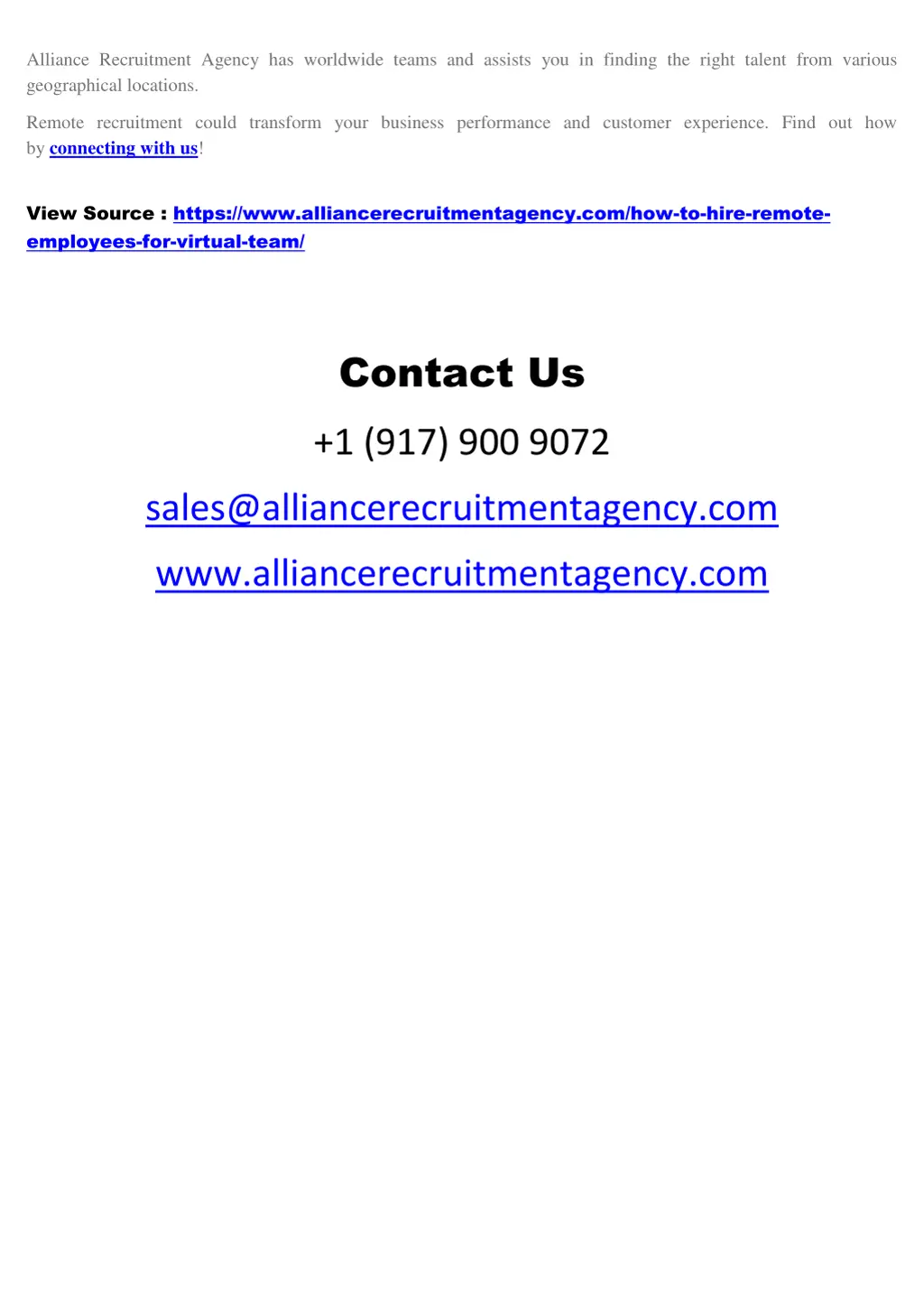 alliance recruitment agency has worldwide teams