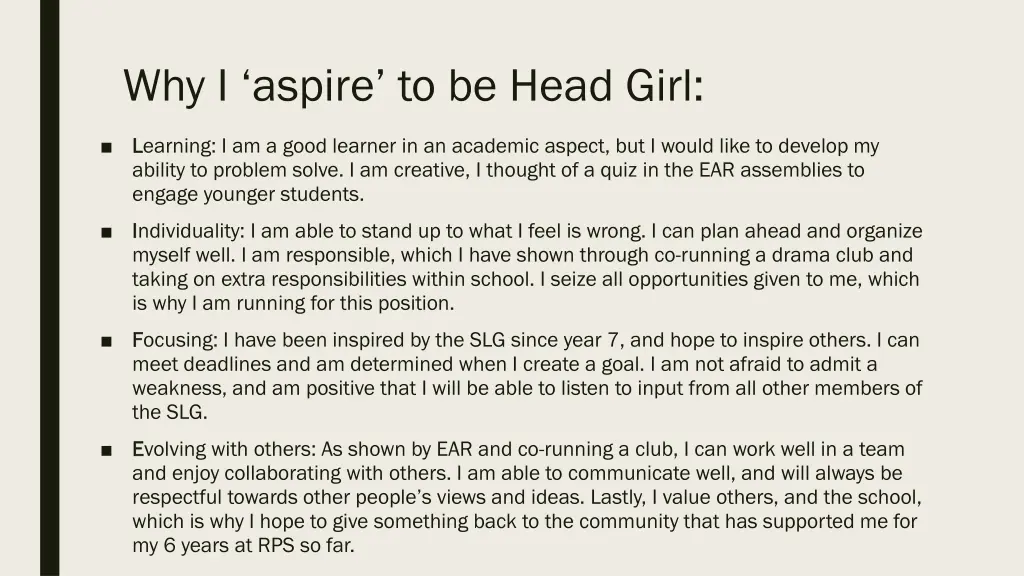 why i aspire to be head girl