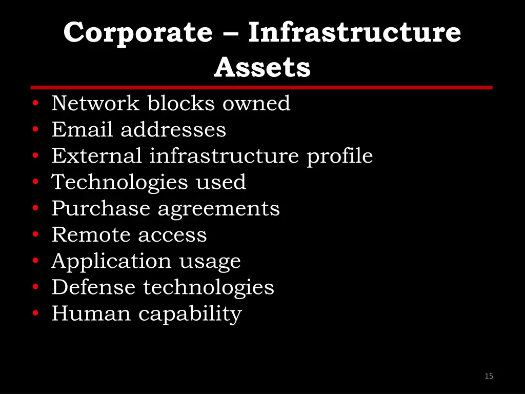 corporate infrastructure assets network blocks