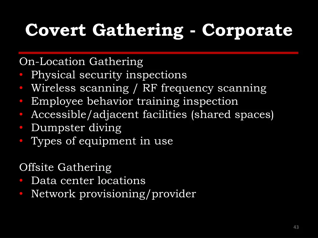 covert gathering corporate