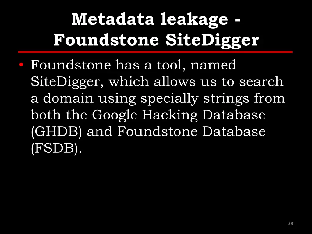 metadata leakage foundstone sitedigger foundstone