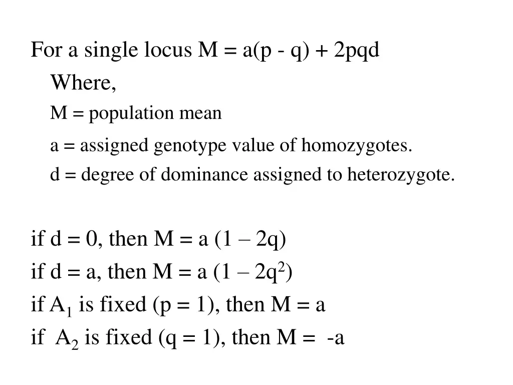 for a single locus m a p q 2pqd where