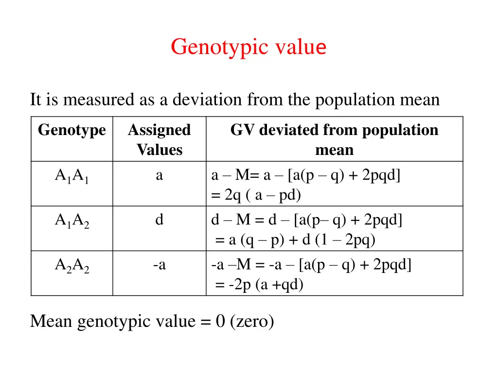 genotypic valu e