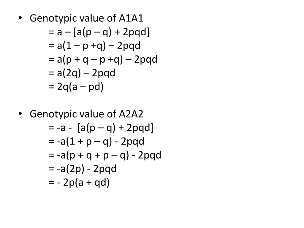 genotypic value of a1a1 a a p q 2pqd a 1 p q 2pqd