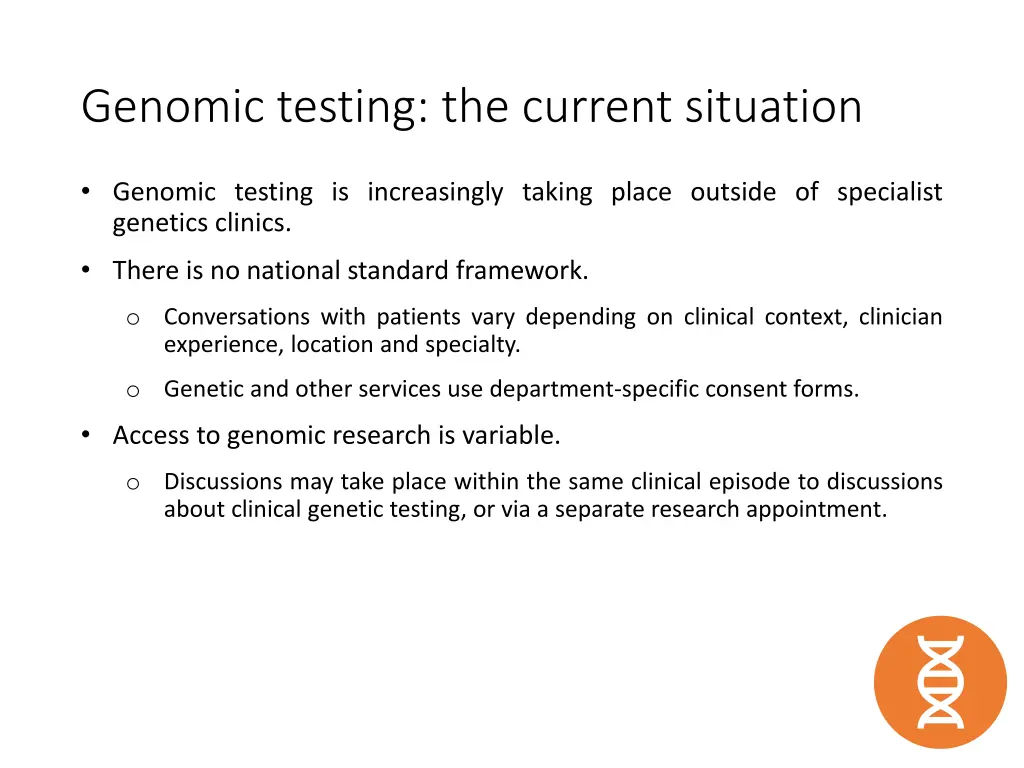 genomic testing the current situation