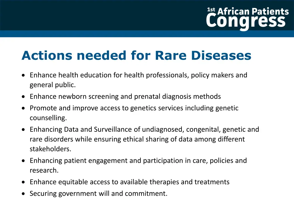 actions needed for rare diseases