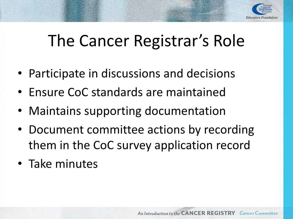 the cancer registrar s role 1