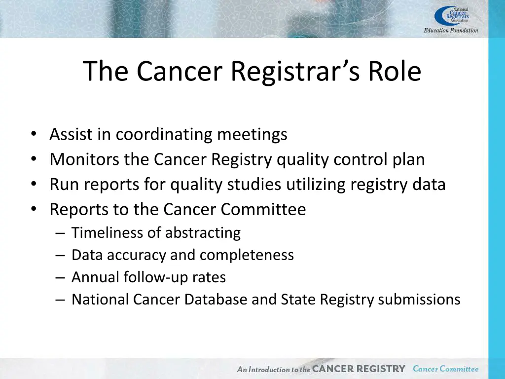 the cancer registrar s role