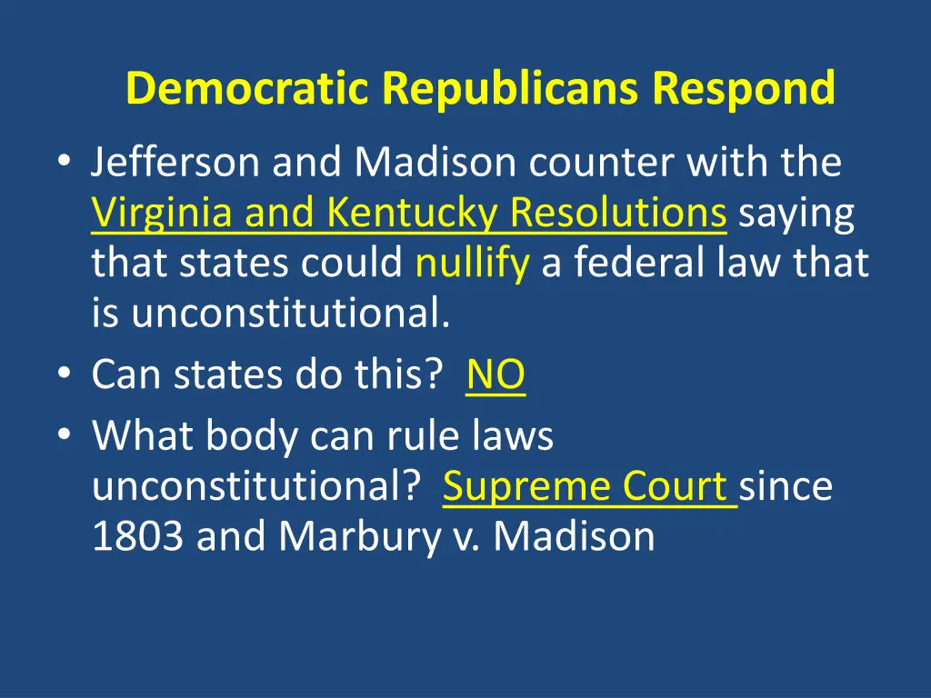 democratic republicans respond jefferson