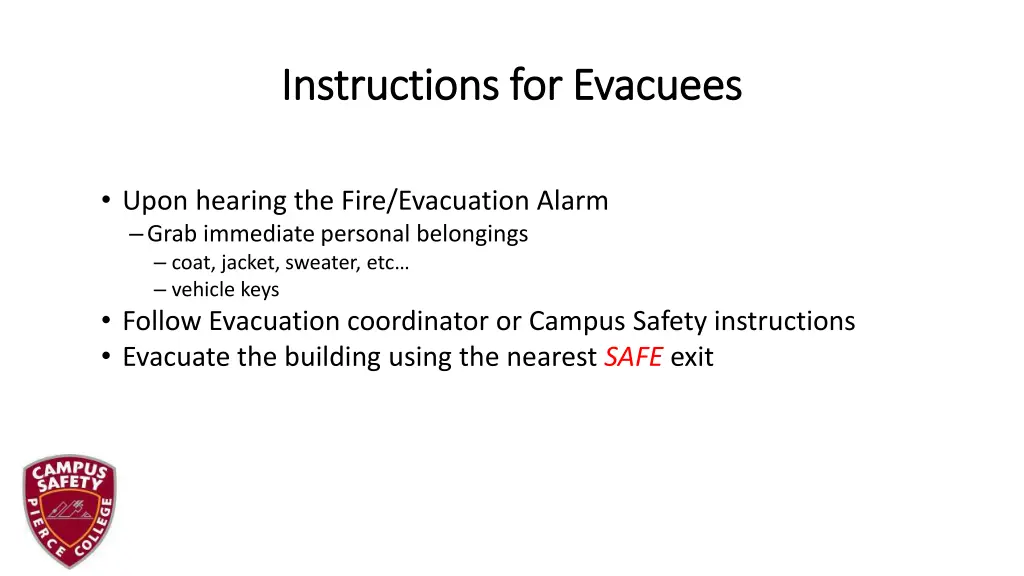 instructions for evacuees instructions