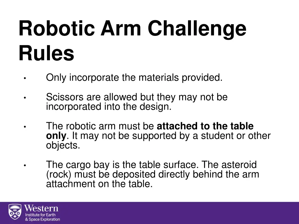 robotic arm challenge rules