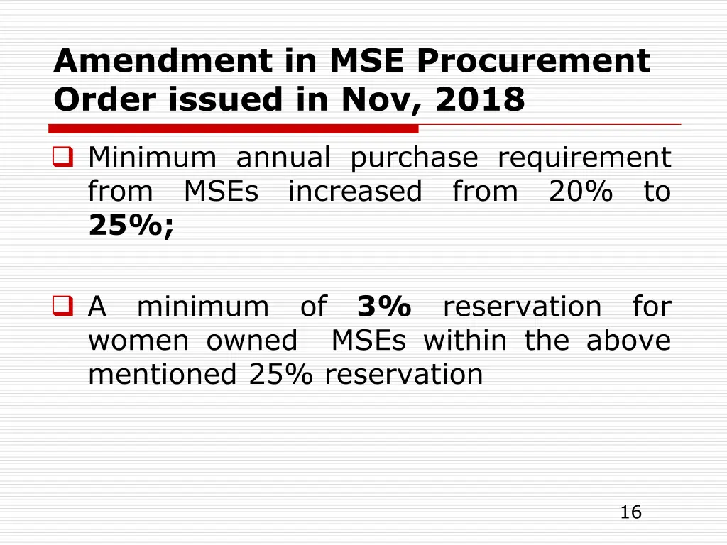 amendment in mse procurement order issued