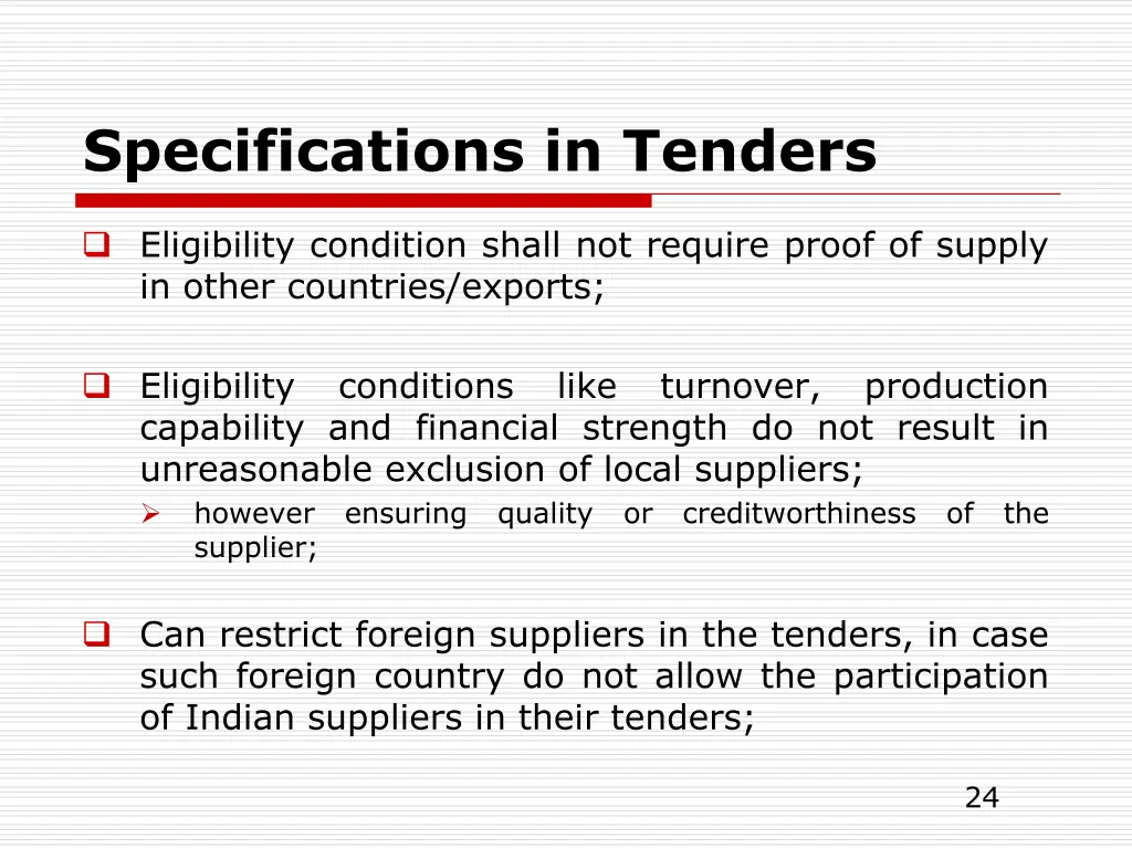 specifications in tenders