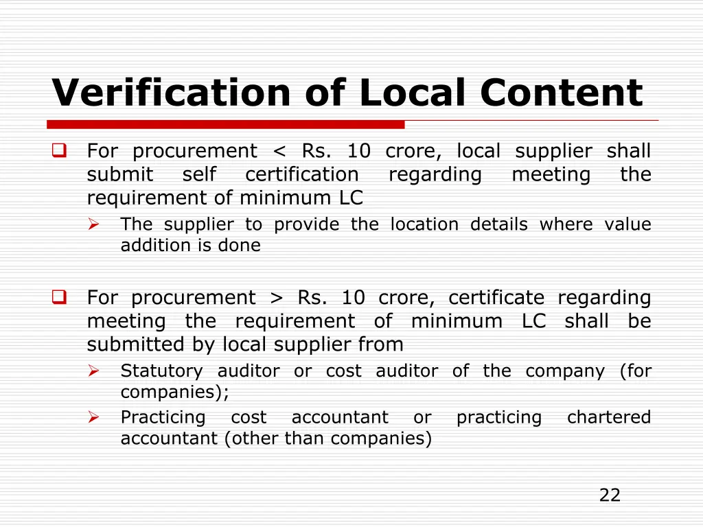 verification of local content