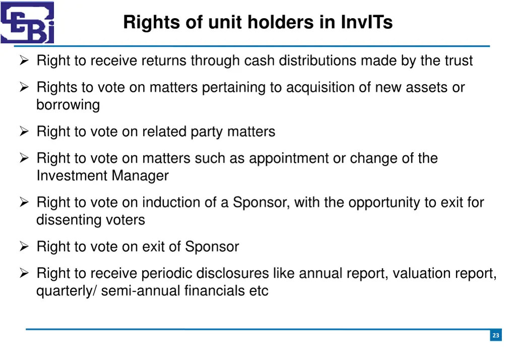 rights of unit holders in invits