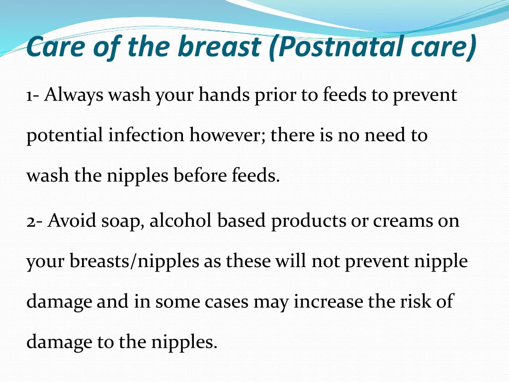 care of the breast postnatal care