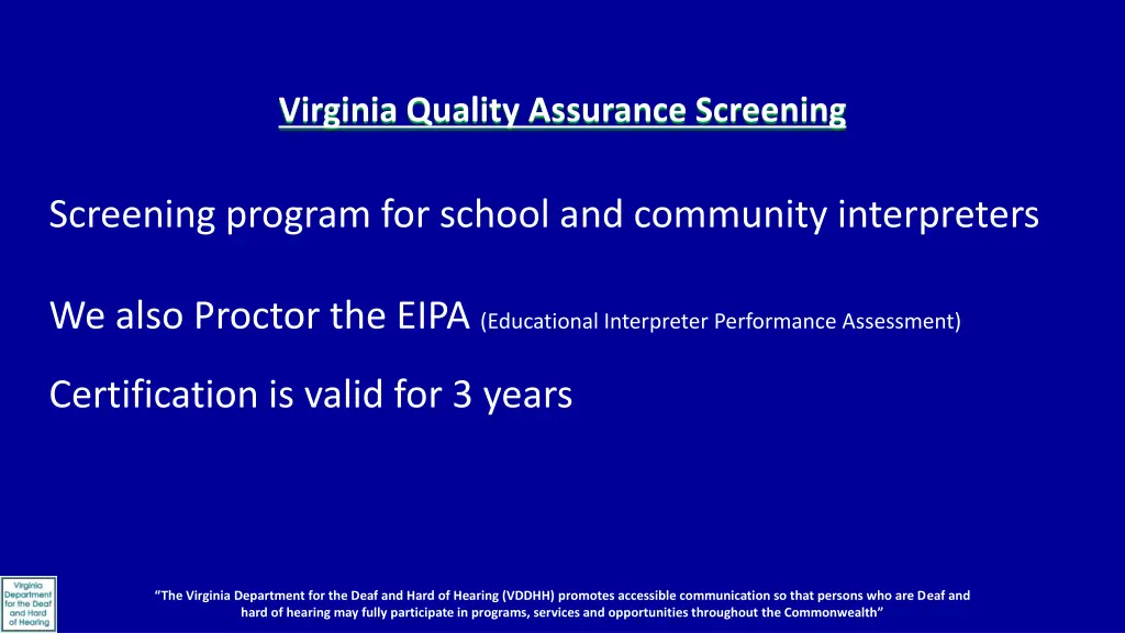 virginia quality assurance screening