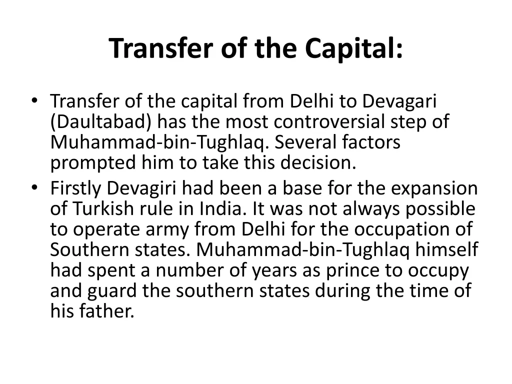 transfer of the capital