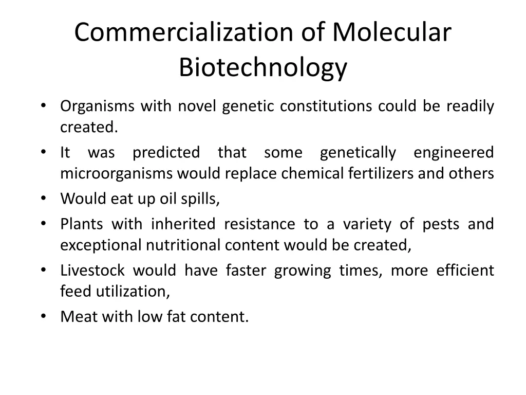 commercialization of molecular biotechnology 1