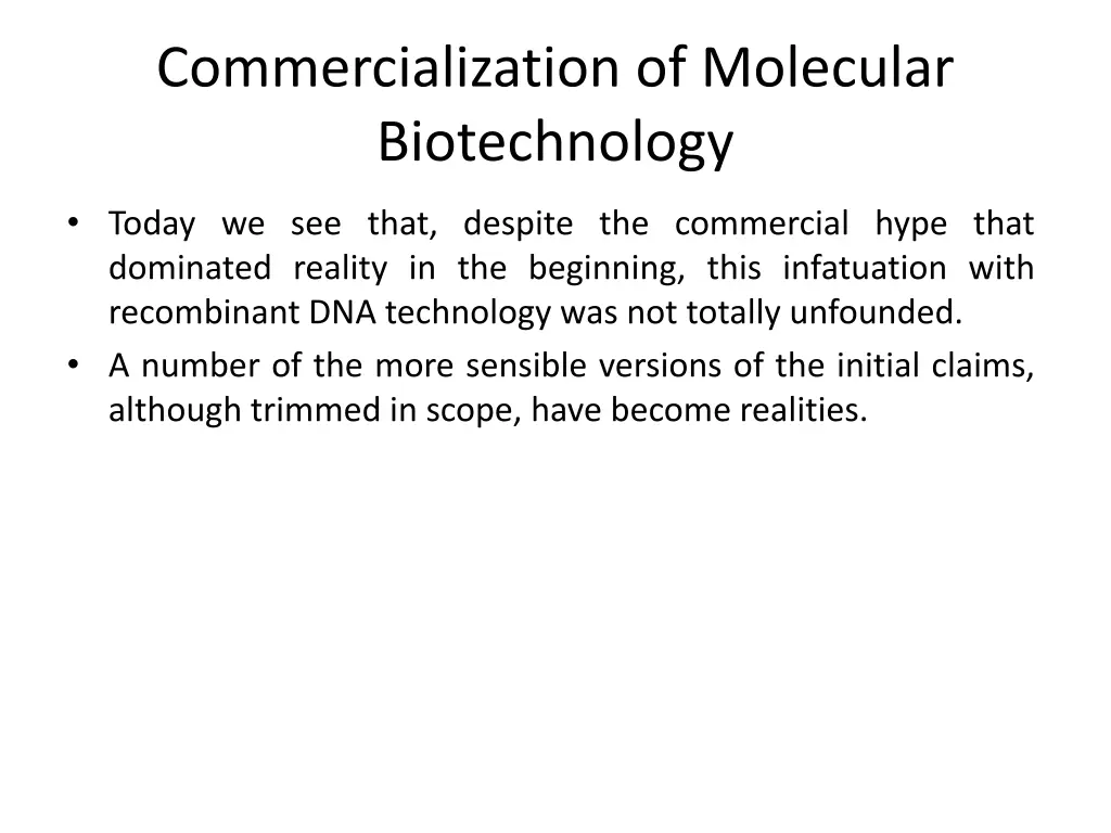 commercialization of molecular biotechnology 2