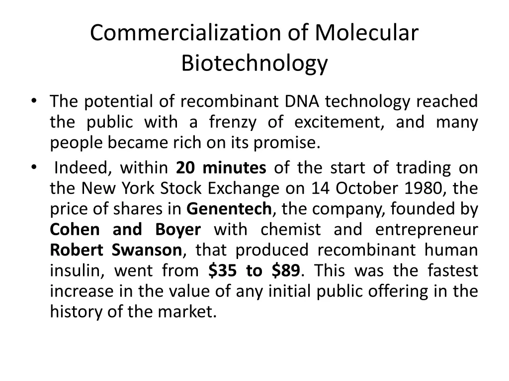 commercialization of molecular biotechnology