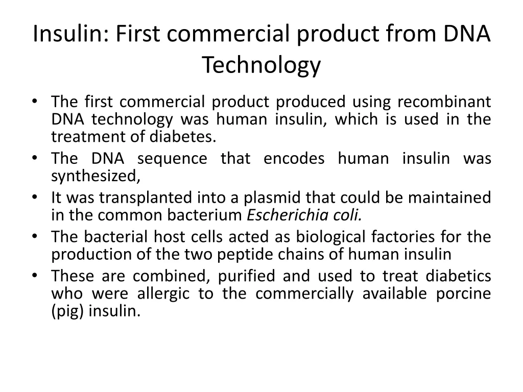 insulin first commercial product from