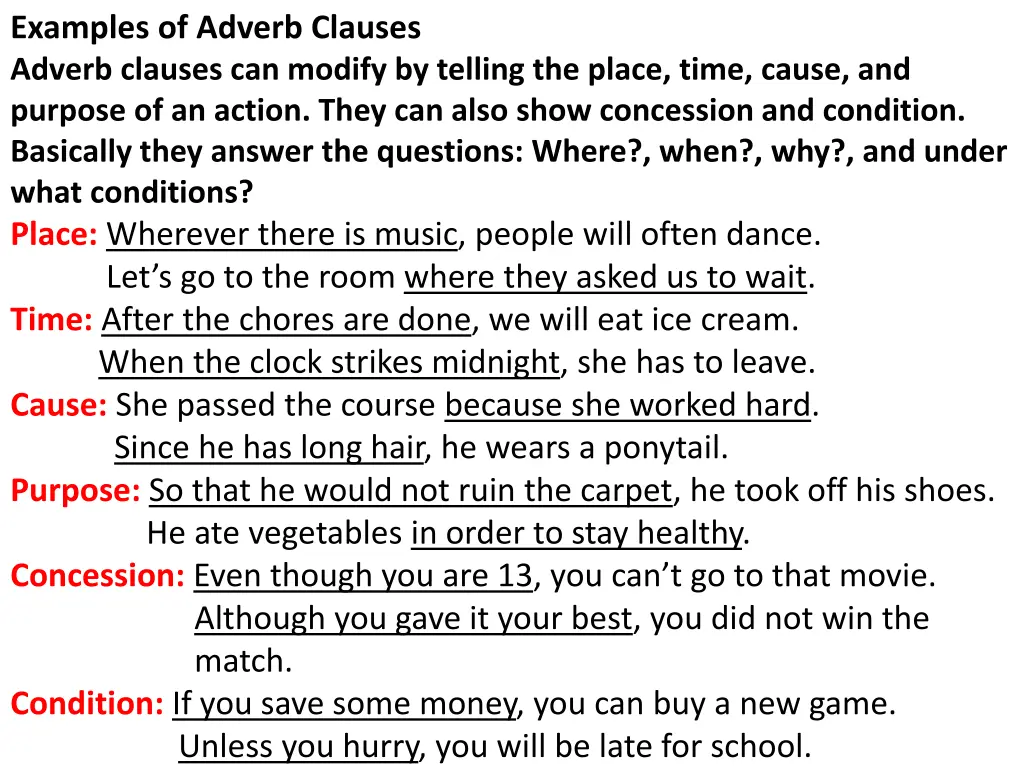 examples of adverb clauses adverb clauses