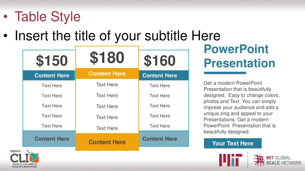 table style insert the title of your subtitle