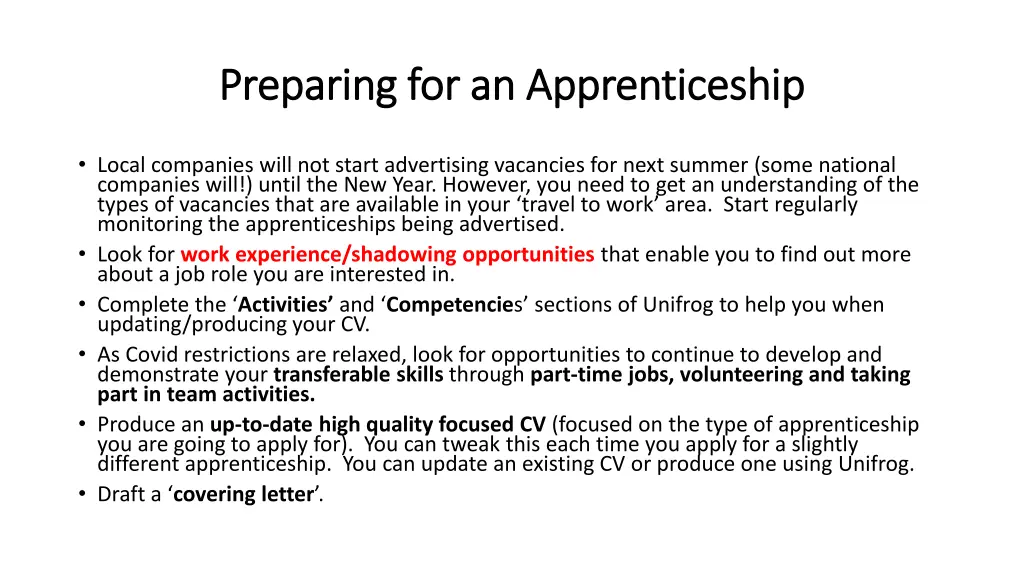 preparing for an apprenticeship preparing