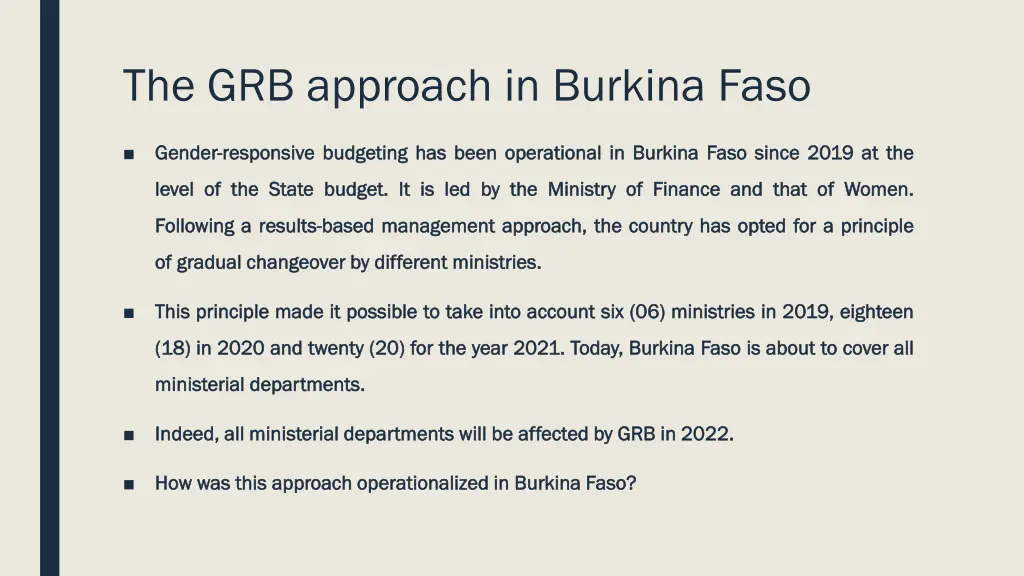 the grb approach in burkina faso