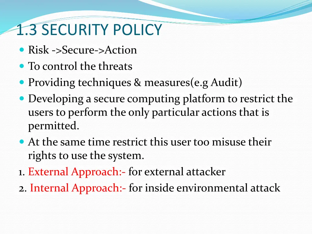 1 3 security policy risk secure action to control