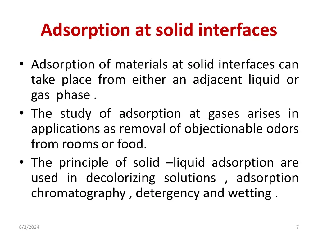 adsorption at solid interfaces