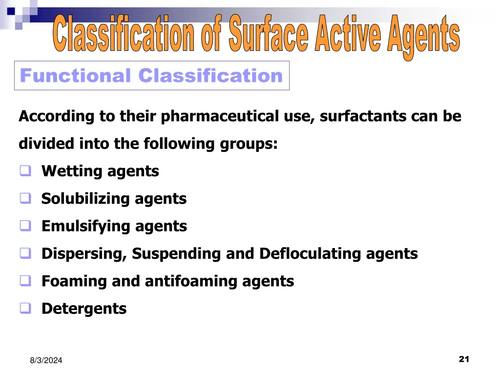 classification of surface active agents