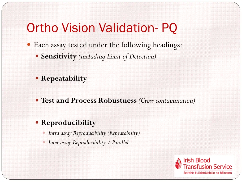 ortho vision validation pq